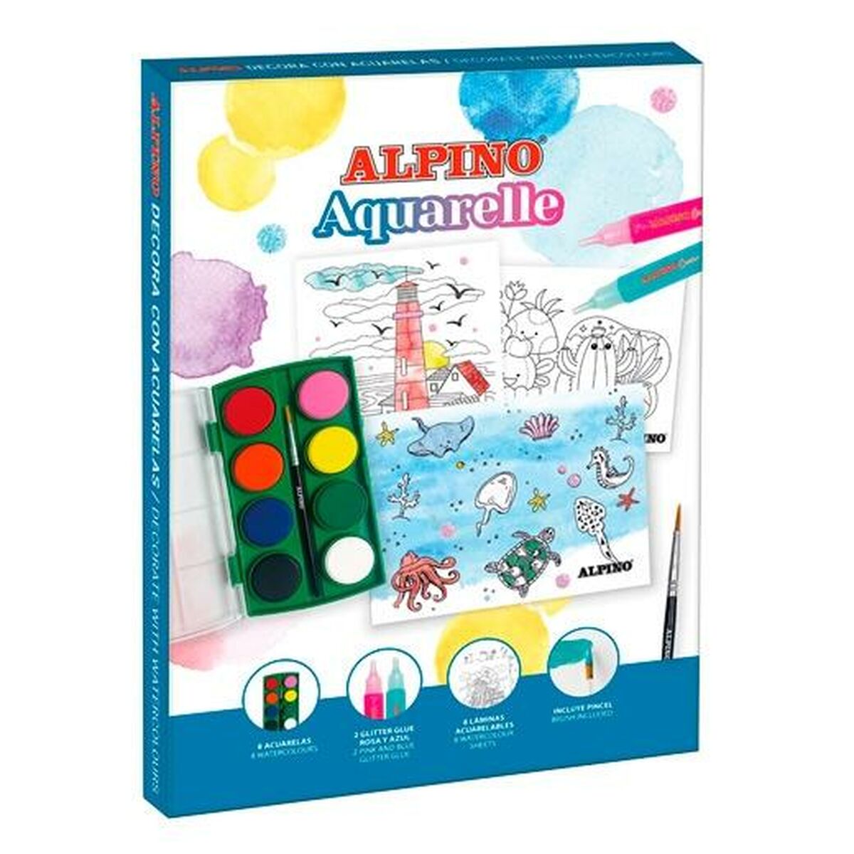 Målarbilder Alpino Aquarelle Multicolour (6 antal)-Leksaker och spel, Kreativa aktiviteter-Alpino-peaceofhome.se