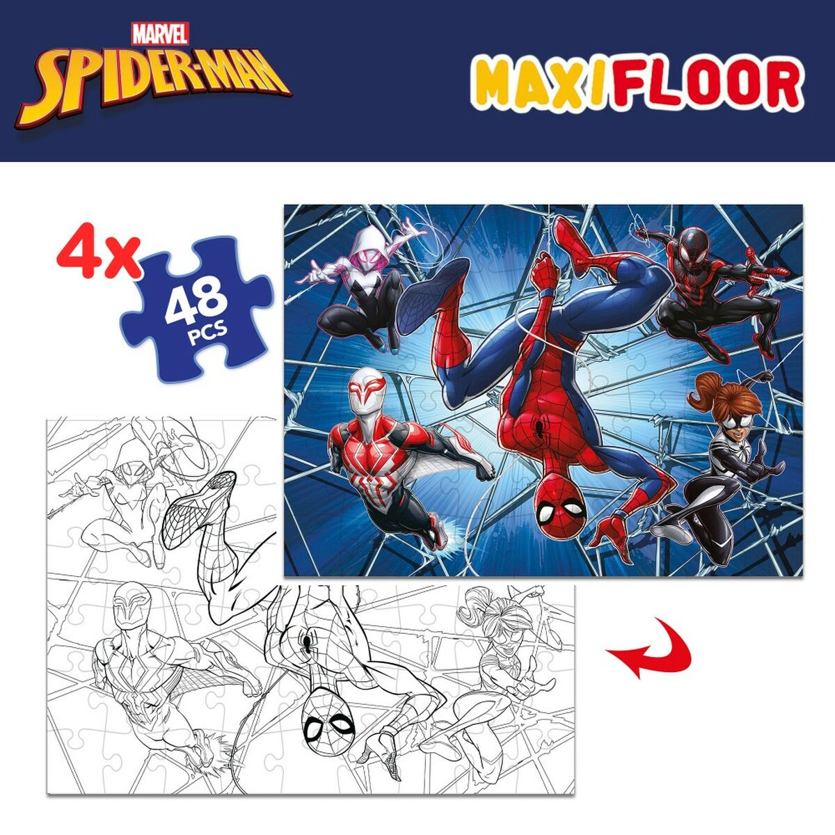 Barnpussel Spider-Man Dubbelsidig 4-i-1 48 Delar 35 x 1,5 x 25 cm (6 antal)-Leksaker och spel, Pussel och hjärngrupper-Spider-Man-peaceofhome.se