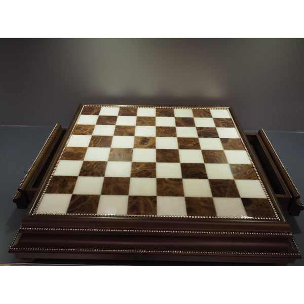 Schackbräde med 2 lådor. I Trä och Tuscana Alabaster 60x60 cm-Schack-Klevrings Sverige-peaceofhome.se