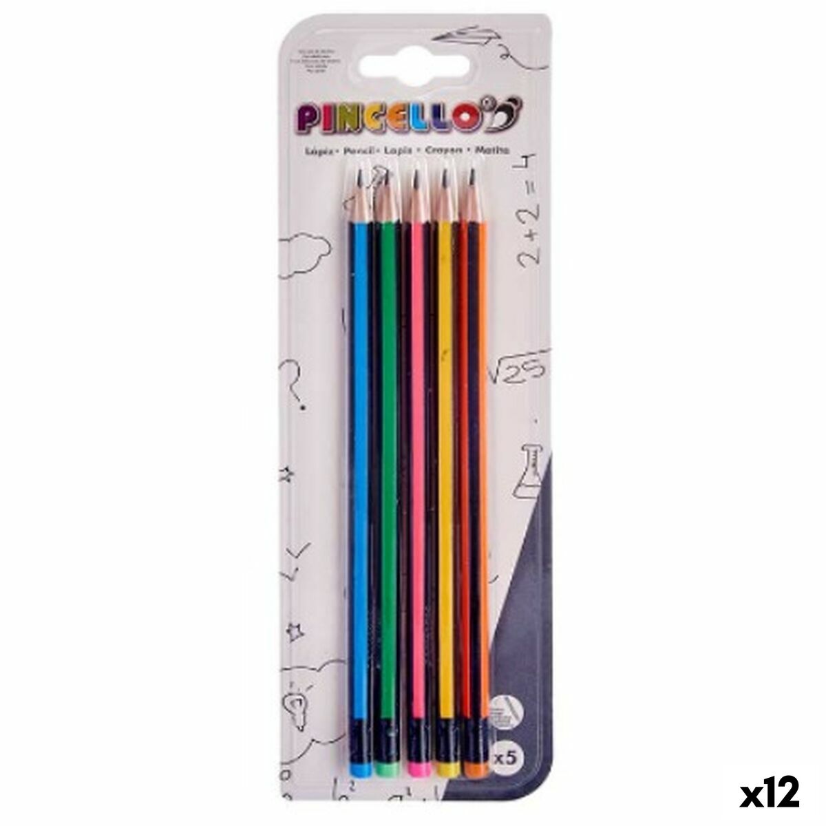 Set med pennor Pincello 473 473 Gul Blå Grön Multicolour Orange Rosa Ränder (12 antal)-Kontor och Kontorsmaterial, konst och hantverk-Pincello-peaceofhome.se