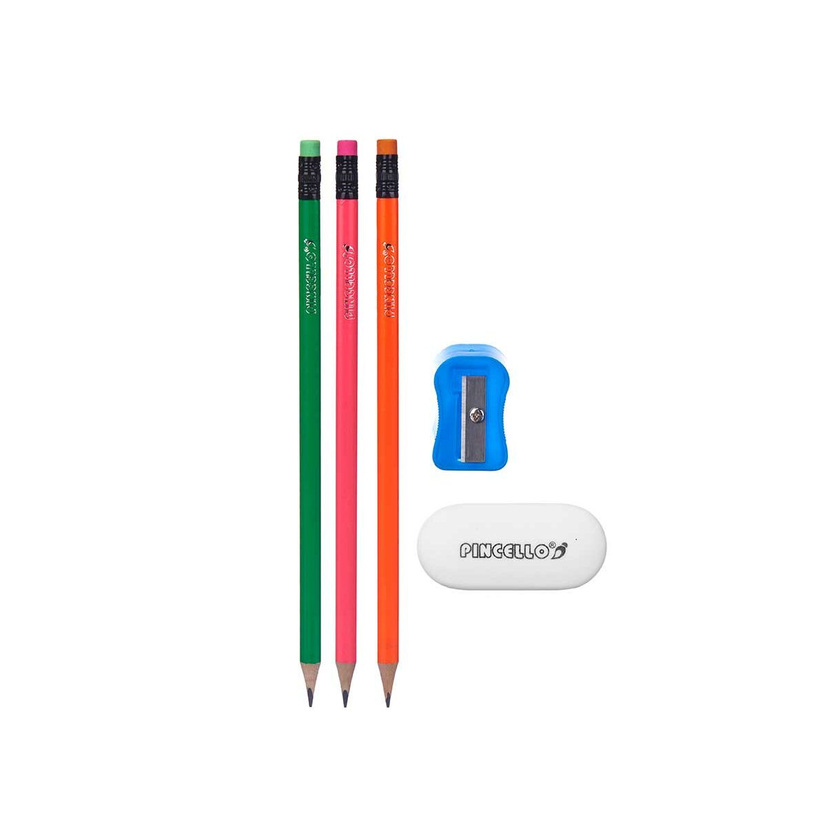 Set med pennor Pincello 477 477 Blå Röd Grön Orange Pennvässare Suddgummi (12 antal)-Kontor och Kontorsmaterial, konst och hantverk-Pincello-peaceofhome.se