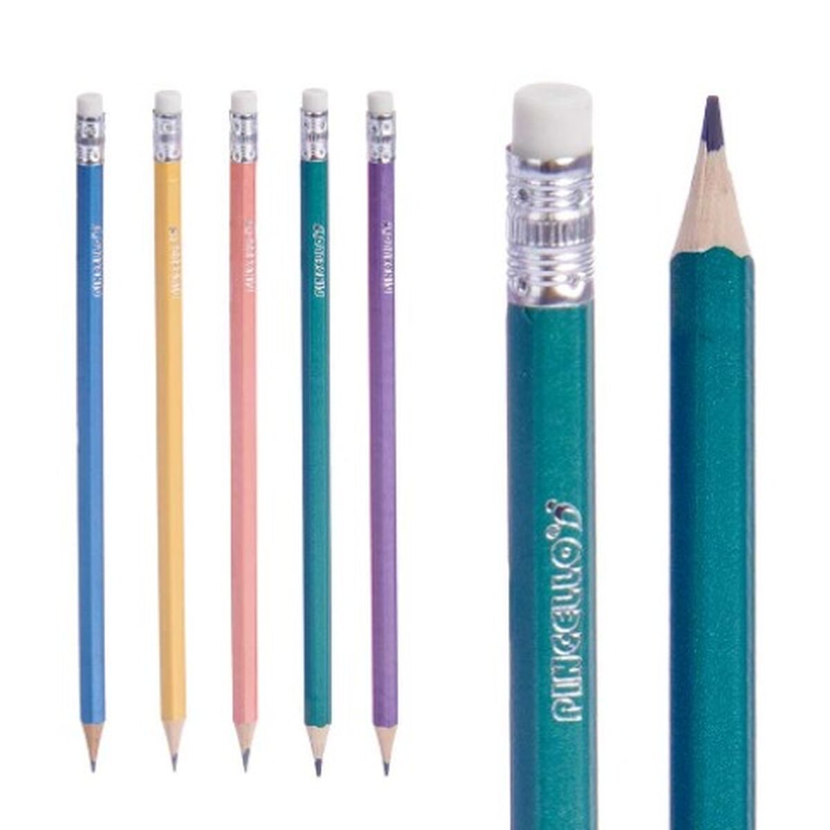 Set med pennor Pincello 499 499 Gul Blå Grön Multicolour Orange Violett Bakverk (12 antal)-Kontor och Kontorsmaterial, konst och hantverk-Pincello-peaceofhome.se