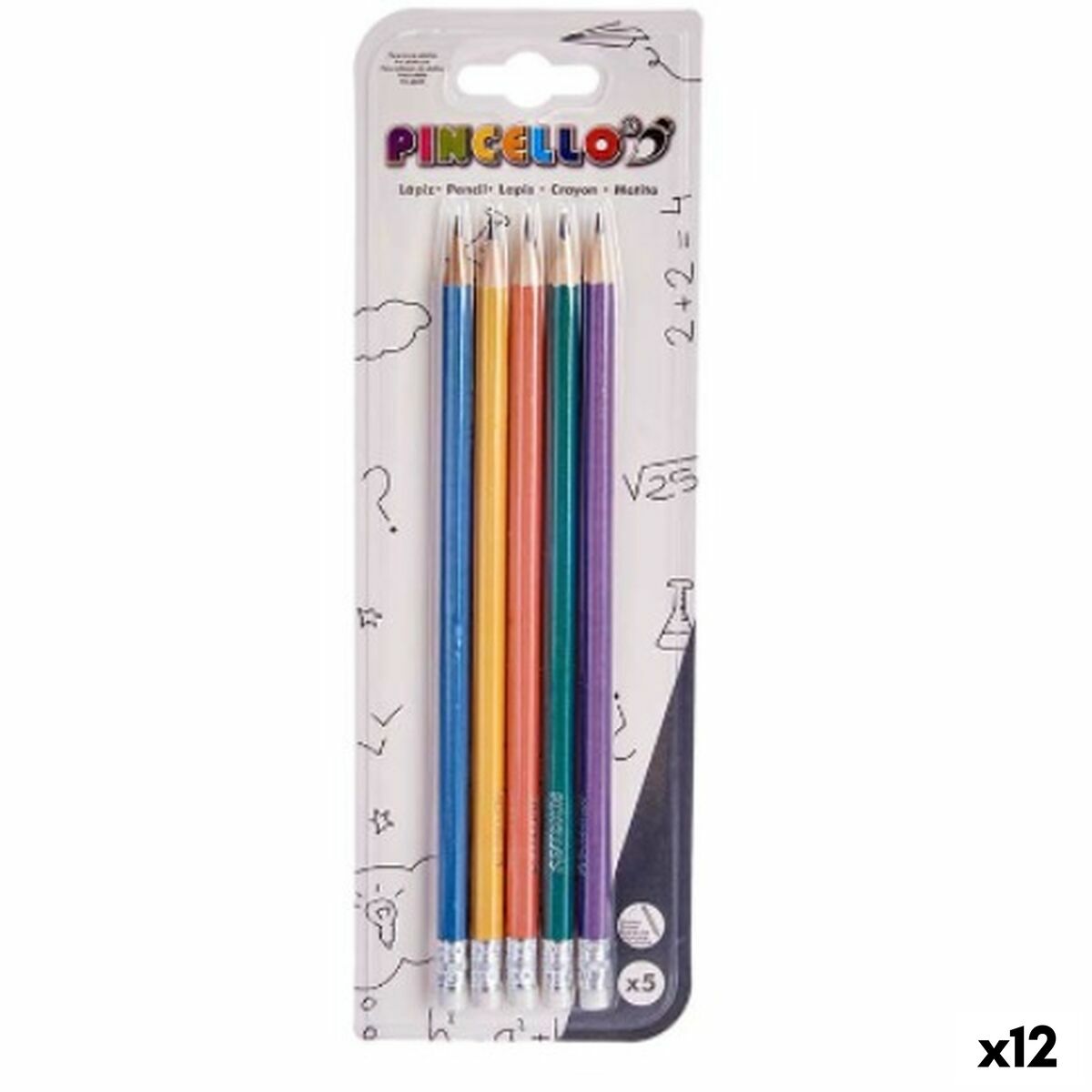 Set med pennor Pincello 499 499 Gul Blå Grön Multicolour Orange Violett Bakverk (12 antal)-Kontor och Kontorsmaterial, konst och hantverk-Pincello-peaceofhome.se