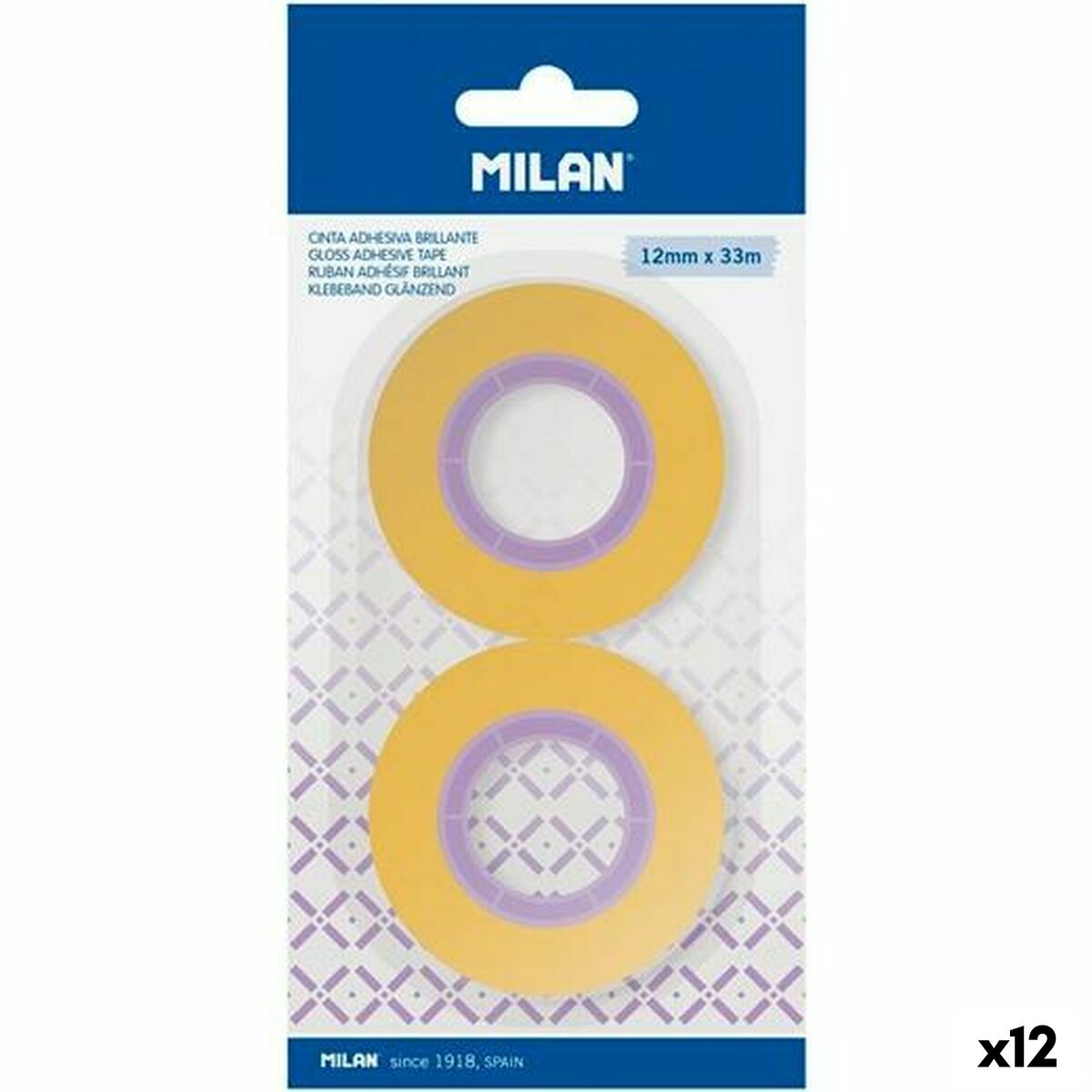 Set med självhäftande tejp Milan Gul 12 mm x 33 m 2 Delar (12 antal)-Kontor och Kontorsmaterial, Kontorsmaterial-Milan-peaceofhome.se