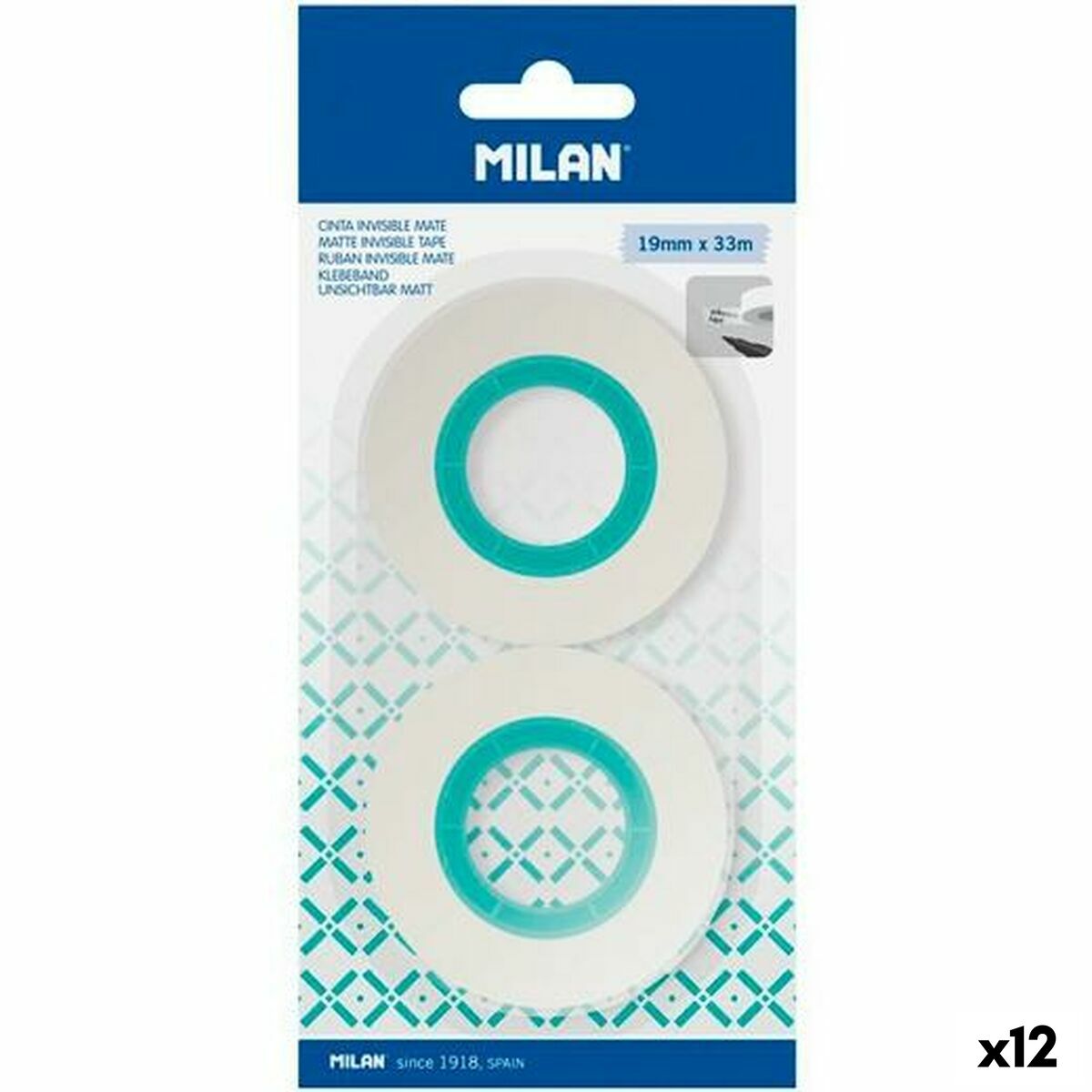 Set med självhäftande tejp Milan Transparent 19 mm x 33 m 2 Delar (12 antal)-Kontor och Kontorsmaterial, Kontorsmaterial-Milan-peaceofhome.se