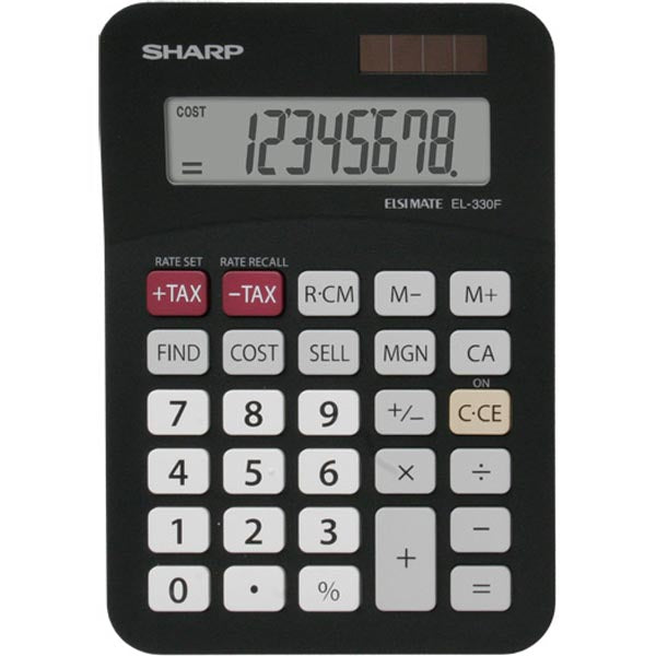 Sharp Basic, EL-330FB Bordsräknare miniräknare med stor display och 8 siffror, funktion för marginalkalkyl och moms, batteri och solcell, svart-Kalkylatorer-Klevrings Sverige-peaceofhome.se