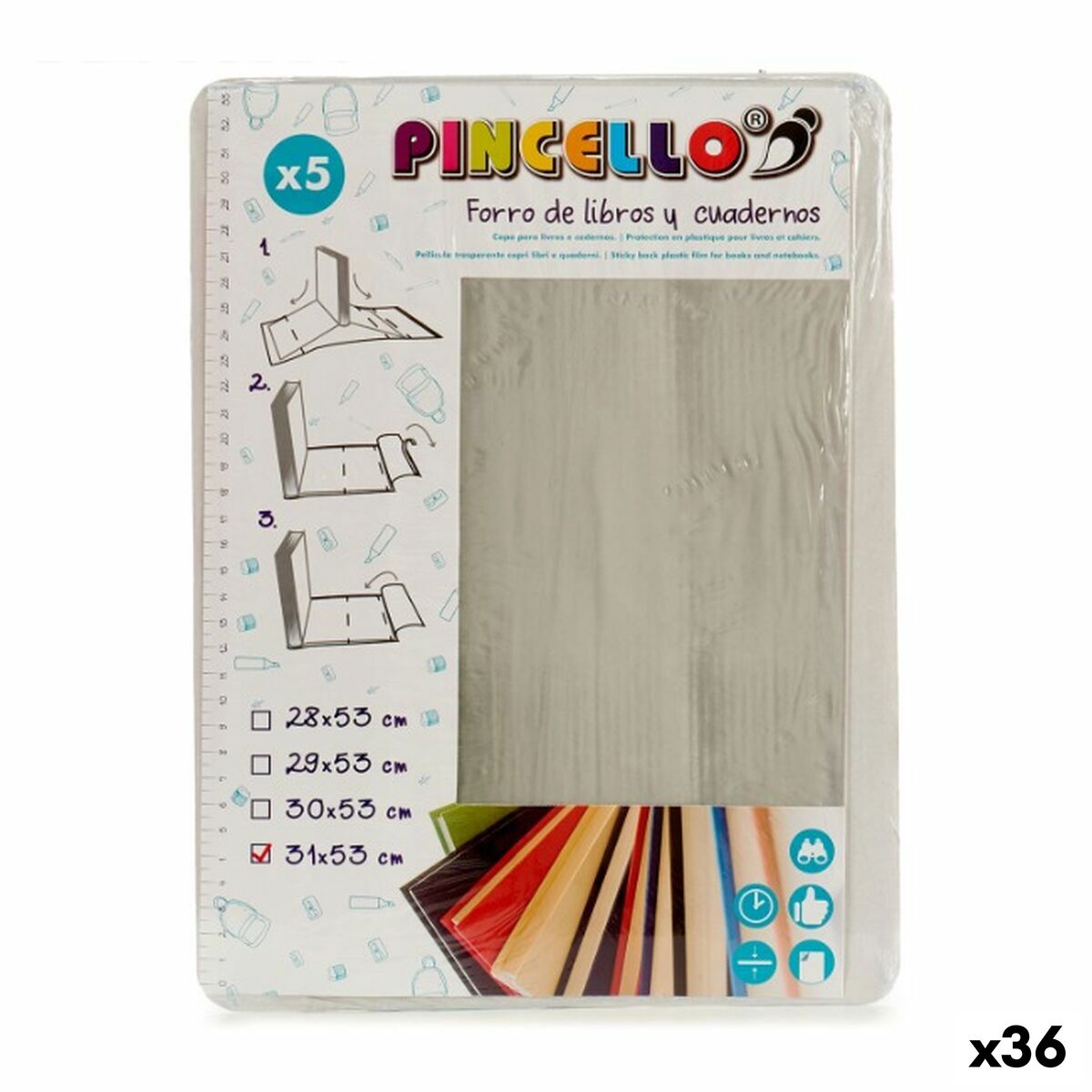 Självhäftande bokomslag Pincello 1805004 1805004 Transparent 1 x 31 x 53 cm (36 antal)-Kontor och Kontorsmaterial, Skol- och utbildningsmaterial-Pincello-peaceofhome.se