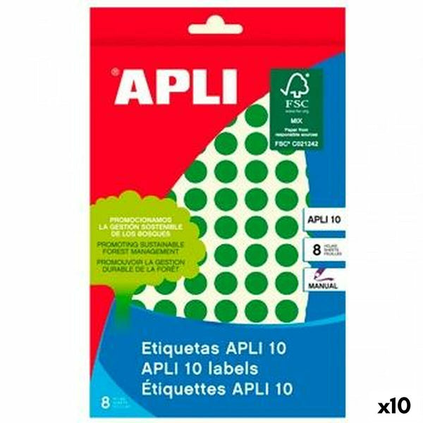 Självhäftande etiketter Apli Grön Cirklar Rund 8 ark (10 antal)-Kontor och Kontorsmaterial, Kontorsmaterial-Apli-peaceofhome.se