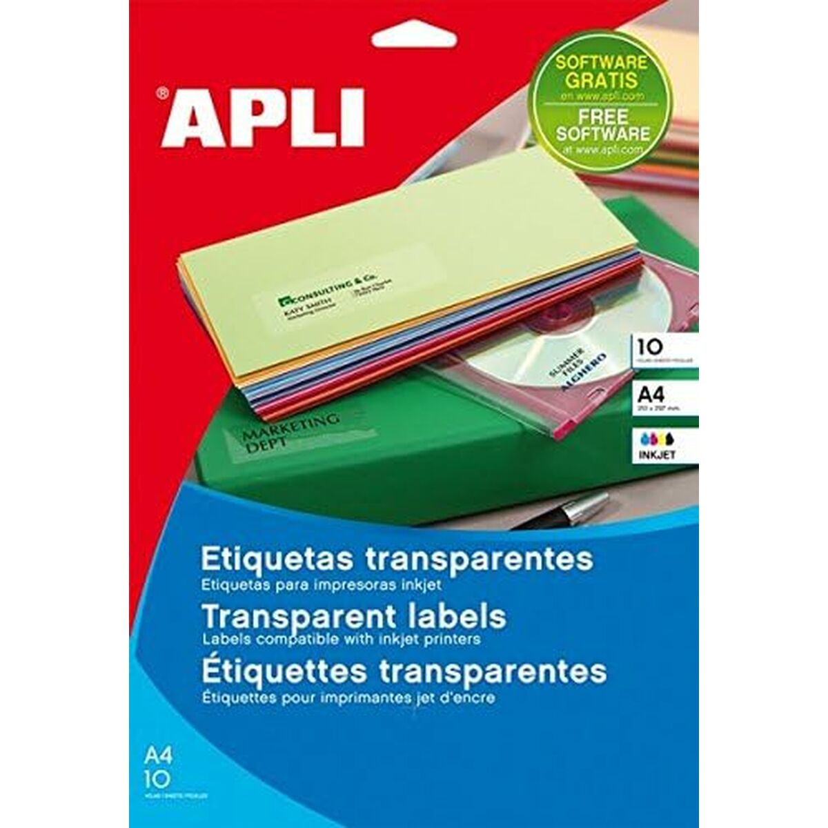 Självhäftande etiketter Apli Transparent Papper 10 Blad 63,5 x 38,1 mm-Kontor och Kontorsmaterial, Kontorsmaterial-Apli-peaceofhome.se