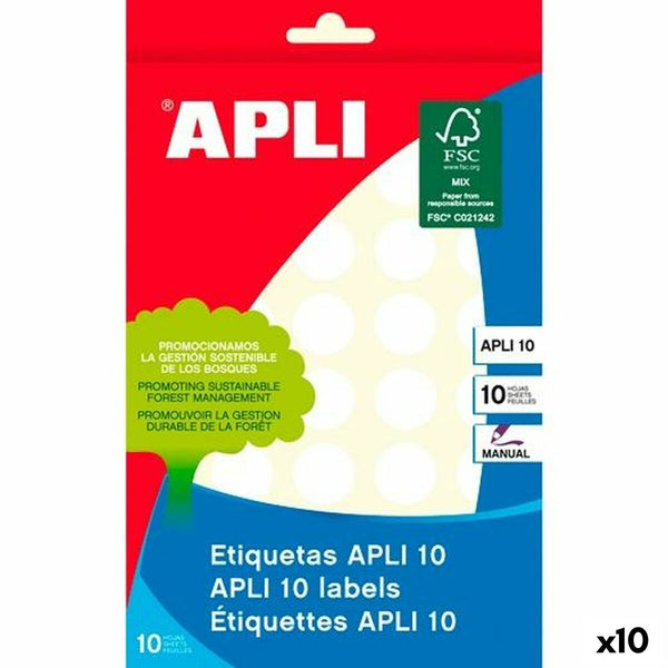 Självhäftande etiketter Apli Vit Cirklar Rund 10 Blad (10 antal)-Kontor och Kontorsmaterial, Kontorsmaterial-Apli-peaceofhome.se