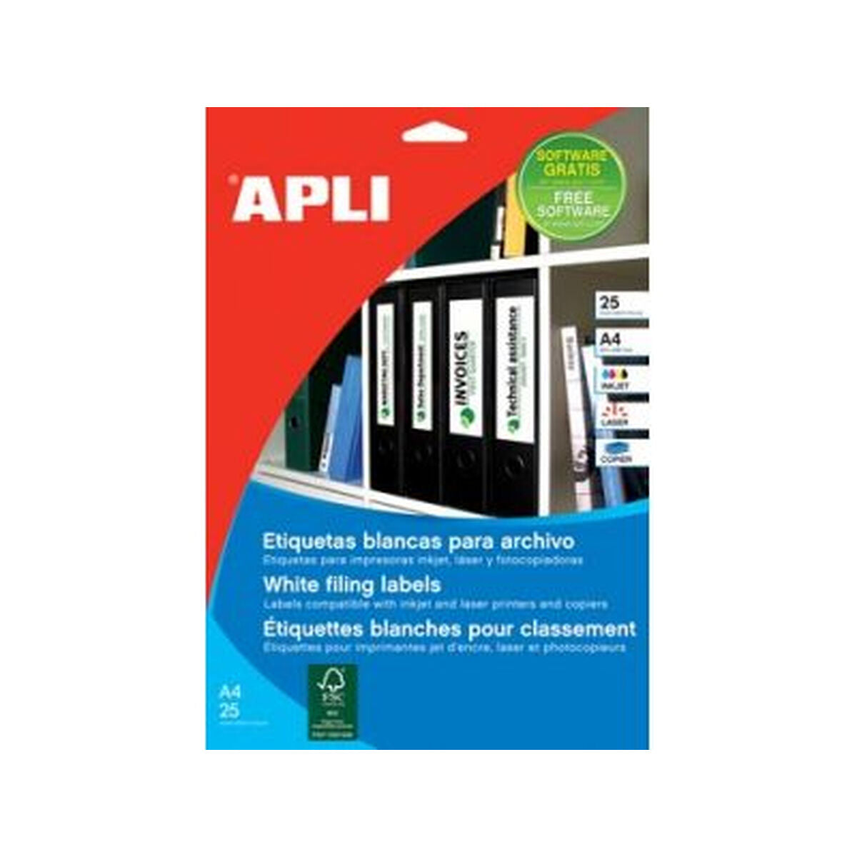 Självhäftande etiketter Apli Vit Papper 25 Blad 190 x 61 mm-Kontor och Kontorsmaterial, Kontorsmaterial-Apli-peaceofhome.se