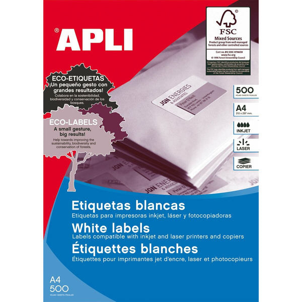 Självhäftande etiketter Apli Vit Papper 500 Blad 70 x 35 mm-Kontor och Kontorsmaterial, Kontorsmaterial-Apli-peaceofhome.se