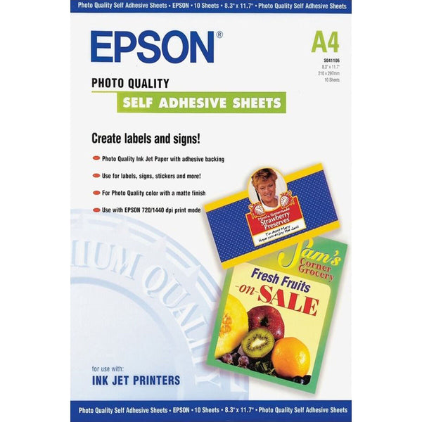 Självhäftande papper Epson C13S041106 A4 10 Blad (1 antal)-Kontor och Kontorsmaterial, Pappersprodukter för kontoret-Epson-peaceofhome.se