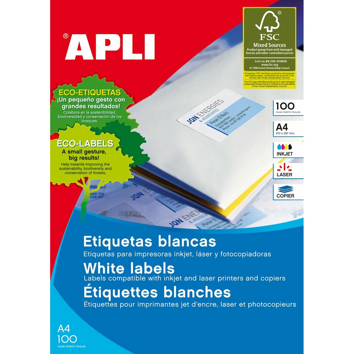 Självhäftande produkter/etiketter Apli 581288 100 Blad 97 x 42,4 mm Akryl Papper 100 Delar-Kontor och Kontorsmaterial, Kontorsmaterial-Apli-peaceofhome.se