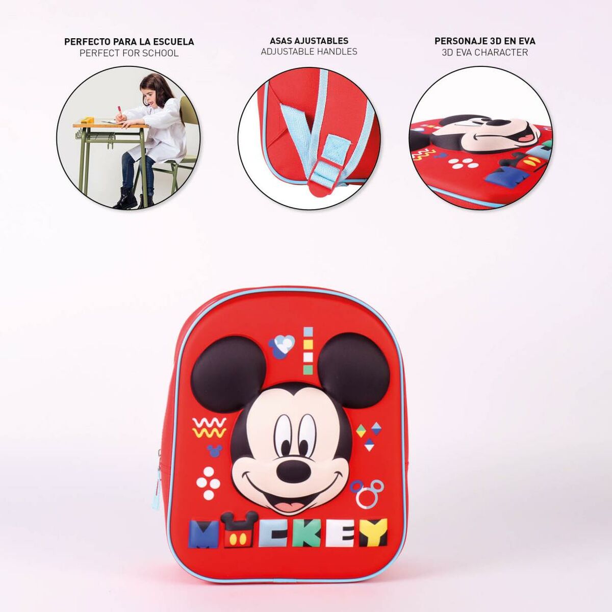 Skolryggsäck Mickey Mouse Röd (25 x 31 x 10 cm)-Kontor och Kontorsmaterial, Skol- och utbildningsmaterial-Mickey Mouse-peaceofhome.se