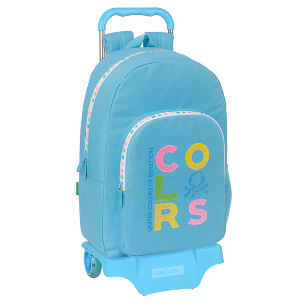 Skolväska med hjul Benetton Spring Himmelsblå 30 x 46 x 14 cm-Kontor och Kontorsmaterial, Skol- och utbildningsmaterial-Benetton-peaceofhome.se
