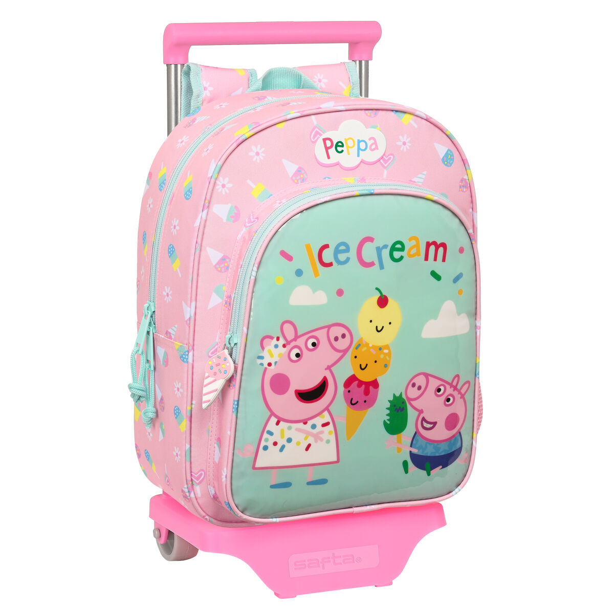 Skolväska med hjul Peppa Pig Ice cream Rosa Mint 26 x 34 x 11 cm-Kontor och Kontorsmaterial, Skol- och utbildningsmaterial-Peppa Pig-peaceofhome.se