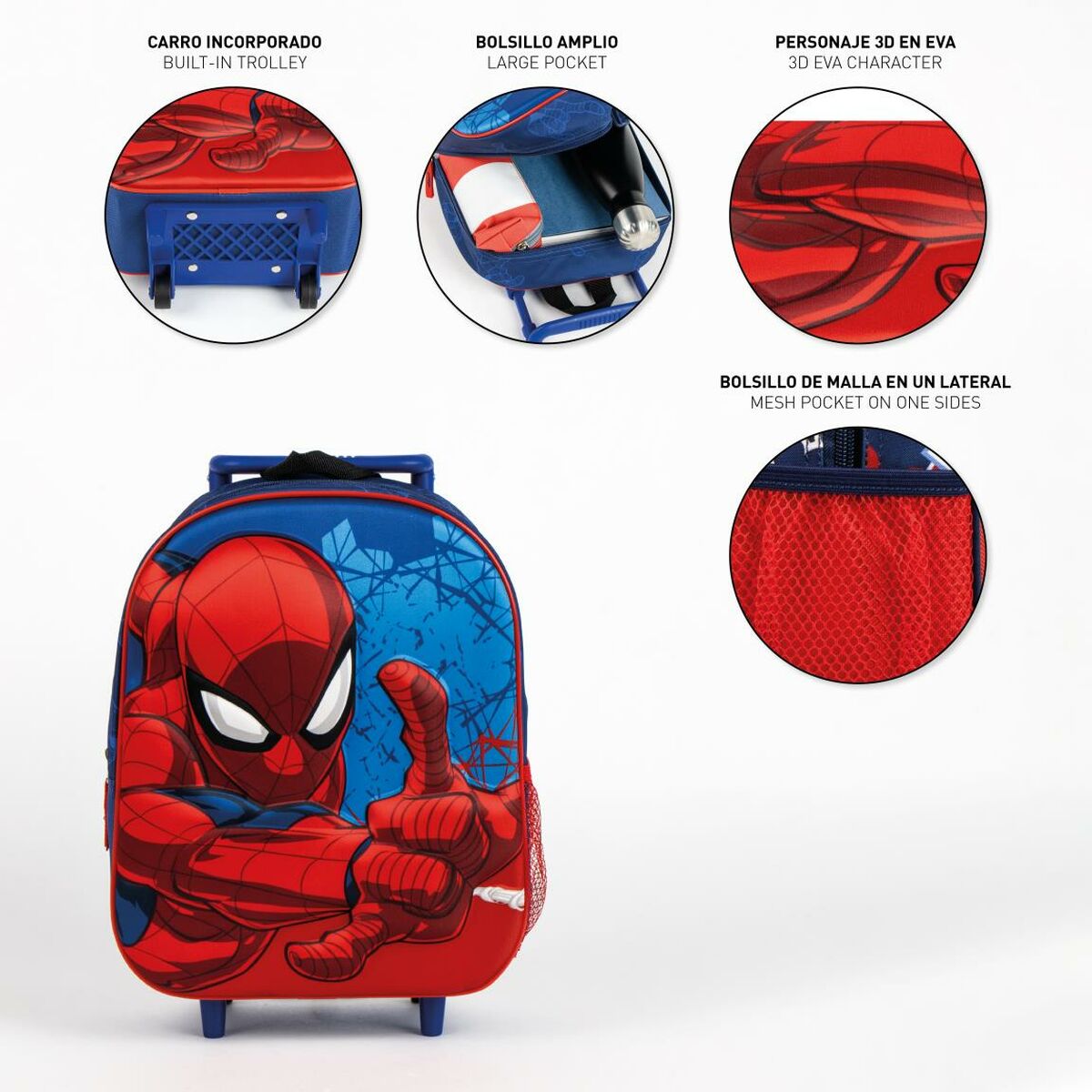 Skolväska med hjul Spider-Man Blå 3D-Kontor och Kontorsmaterial, Skol- och utbildningsmaterial-Spider-Man-peaceofhome.se