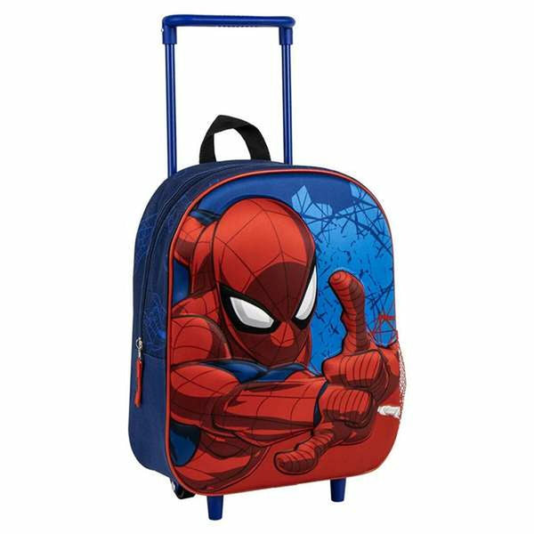 Skolväska med hjul Spider-Man Blå 3D-Kontor och Kontorsmaterial, Skol- och utbildningsmaterial-Spider-Man-peaceofhome.se
