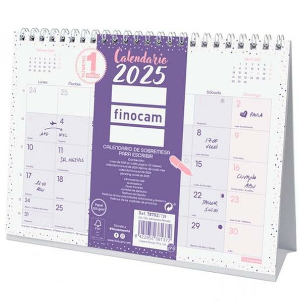 Skrivbordskalender Finocam CHIC Purpur Papper 21 x 15 cm 2025-Kontor och Kontorsmaterial, Kalendrar, dagböcker och personliga arrangörer-Finocam-peaceofhome.se