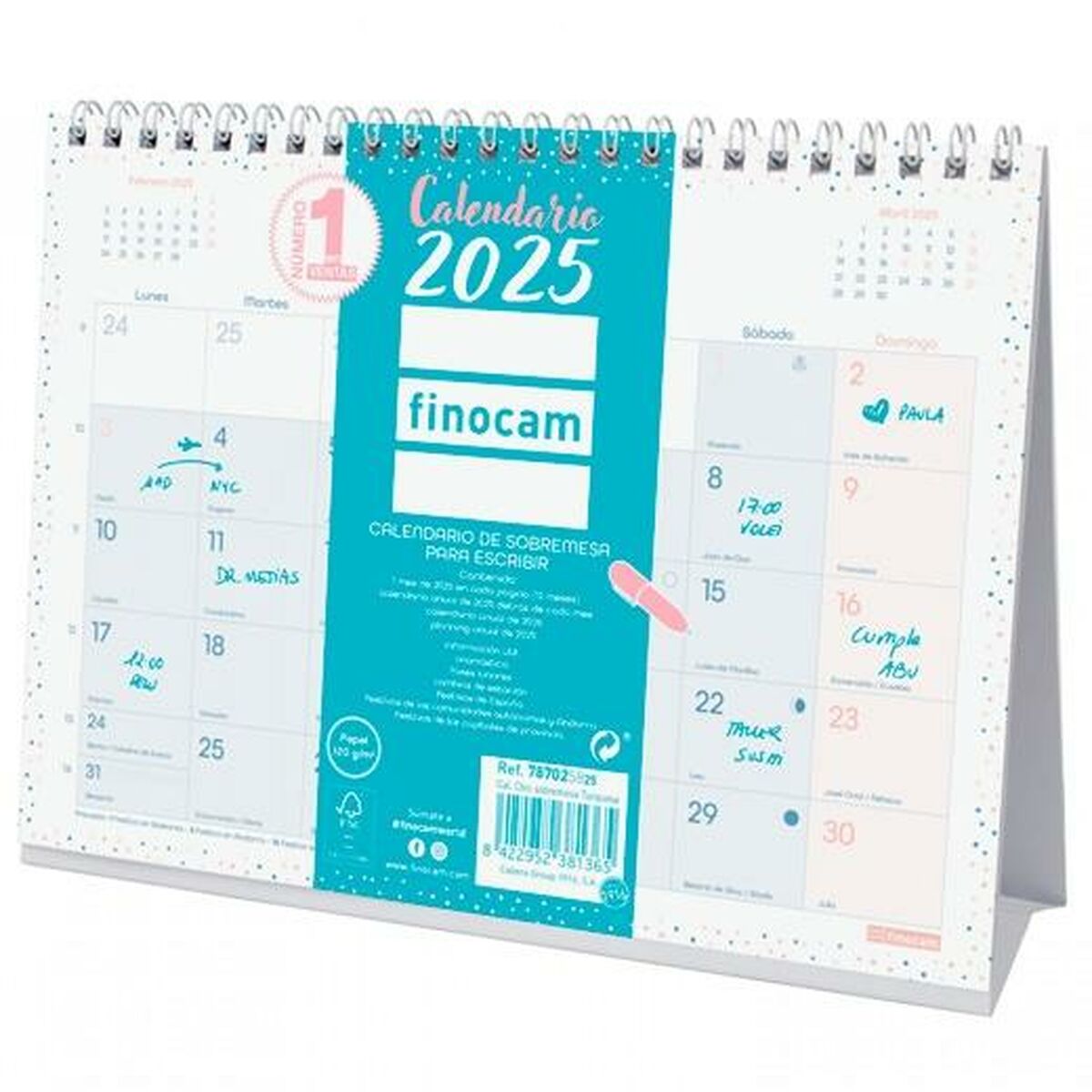 Skrivbordskalender Finocam CHIC Turkos Papper 21 x 15 cm 2025-Kontor och Kontorsmaterial, Kalendrar, dagböcker och personliga arrangörer-Finocam-peaceofhome.se