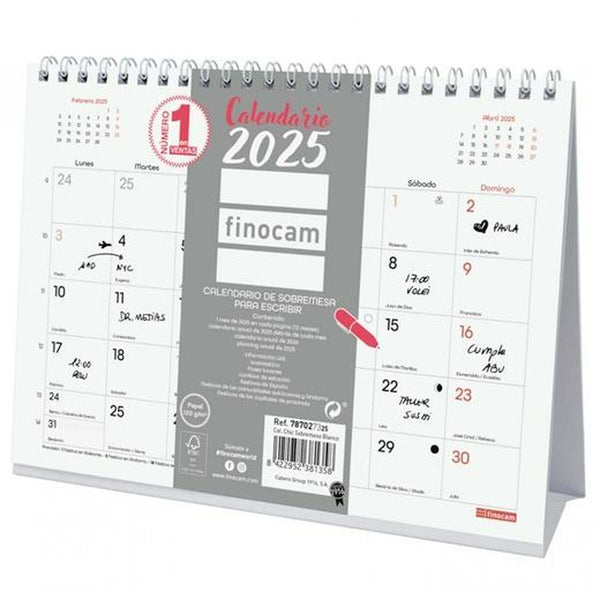 Skrivbordskalender Finocam CHIC Vit Papper 21 x 15 cm 2025-Kontor och Kontorsmaterial, Kalendrar, dagböcker och personliga arrangörer-Finocam-peaceofhome.se