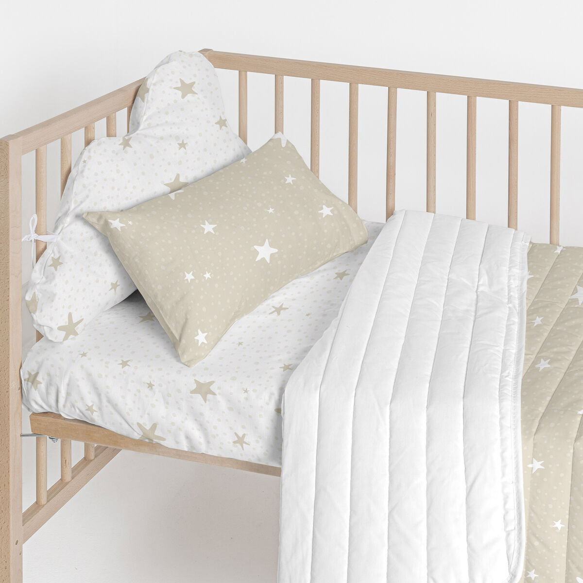 Skydd till spjälsäng HappyFriday Basic Kids Little star Beige 60 x 40 cm-Bebis, Sovrum-HappyFriday-peaceofhome.se