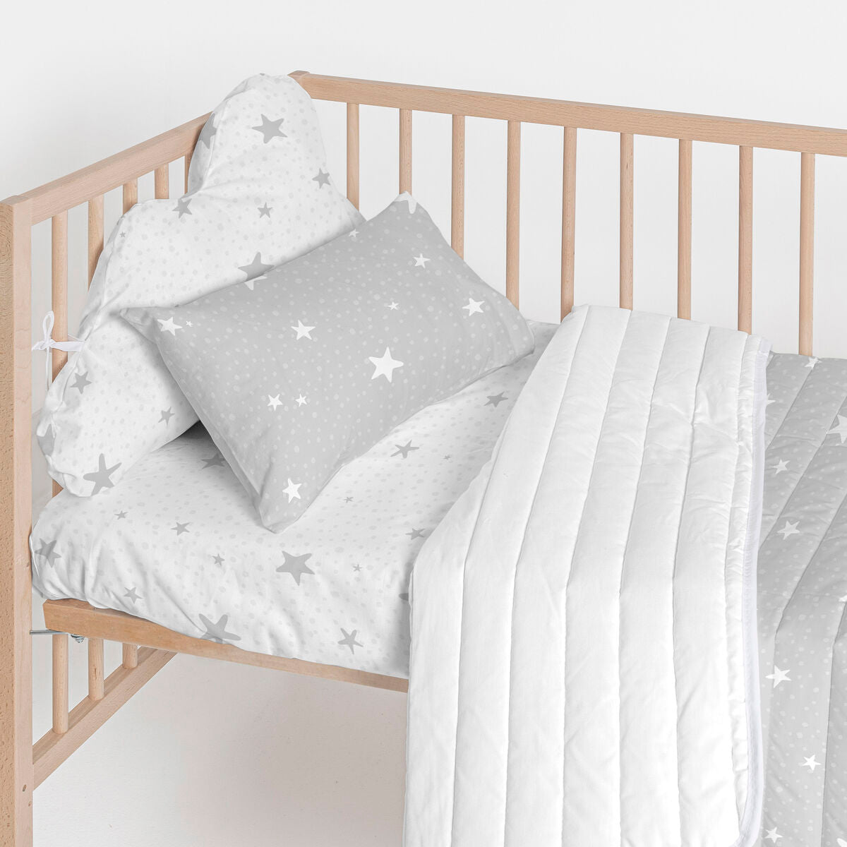 Skydd till spjälsäng HappyFriday Basic Kids Little star Grå 60 x 40 cm-Bebis, Sovrum-HappyFriday-peaceofhome.se