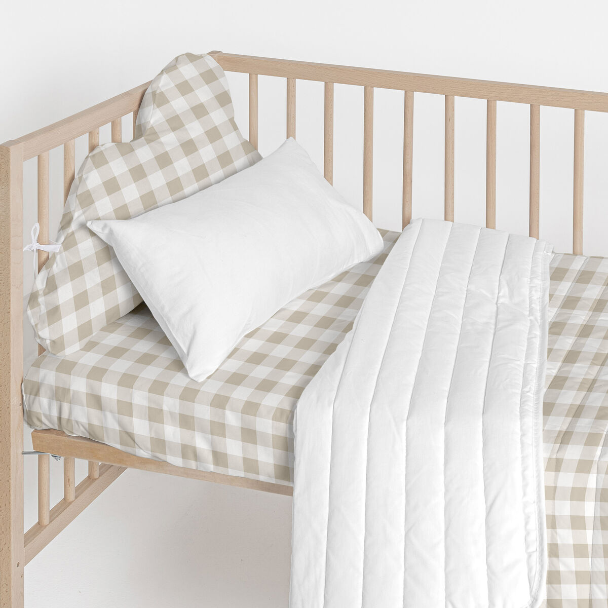 Skydd till spjälsäng HappyFriday Basic Kids Vichy Beige 60 x 40 cm-Bebis, Sovrum-HappyFriday-peaceofhome.se