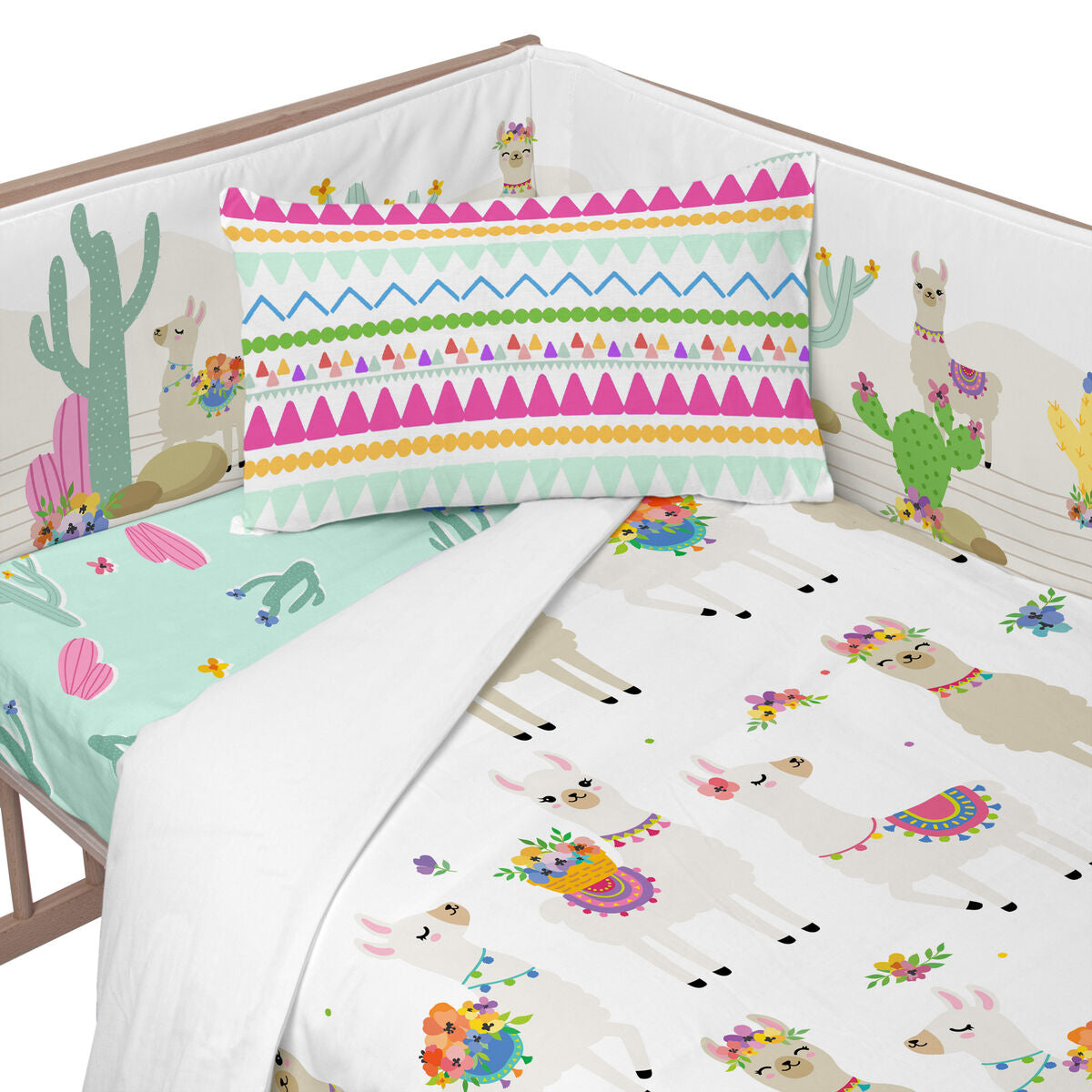 Skydd till spjälsäng HappyFriday Moshi Moshi Cute llamas Multicolour 210 x 40 cm-Bebis, Sovrum-HappyFriday-peaceofhome.se