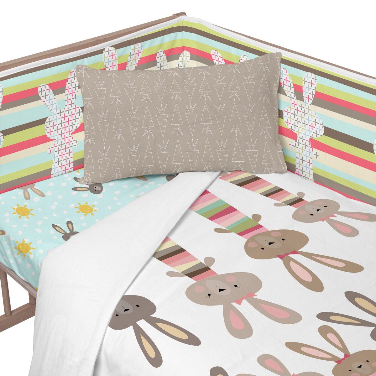 Skydd till spjälsäng HappyFriday Moshi Moshi Rabbit family Multicolour 210 x 40 cm-Bebis, Sovrum-HappyFriday-peaceofhome.se