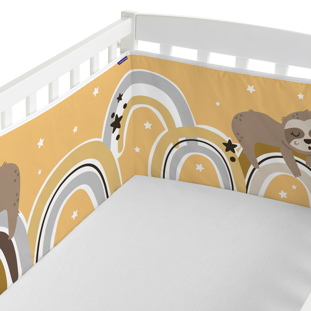 Skydd till spjälsäng HappyFriday Moshi Moshi Sleepy sloth Multicolour 210 x 40 cm-Bebis, Sovrum-HappyFriday-peaceofhome.se