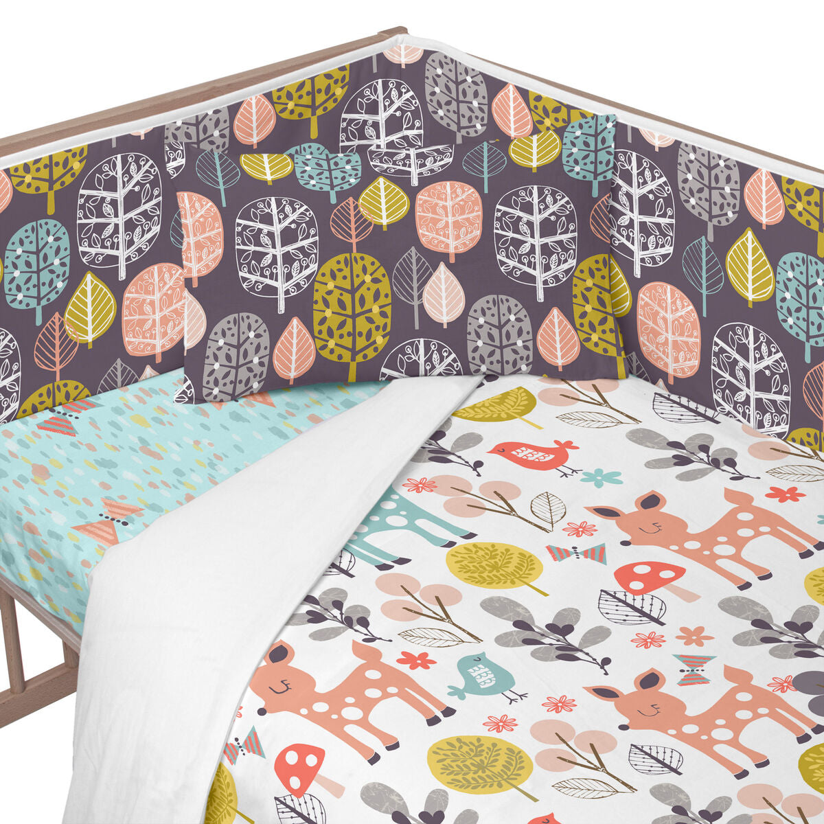 Skydd till spjälsäng HappyFriday Moshi moshi Woodland Multicolour 210 x 40 cm-Bebis, Sovrum-HappyFriday-peaceofhome.se