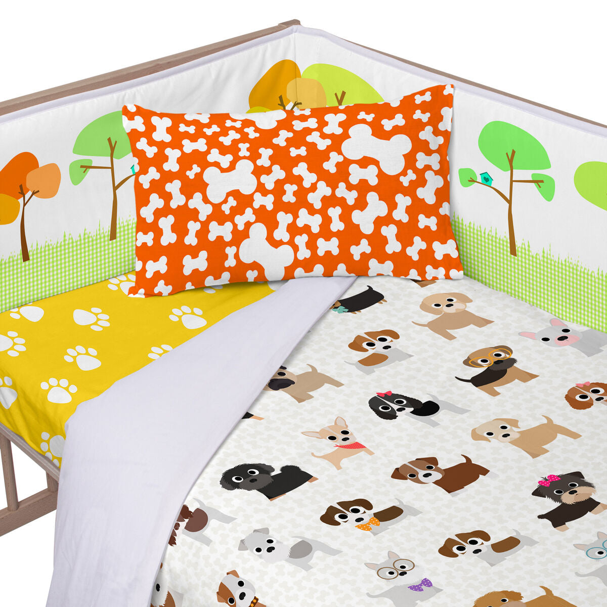 Skydd till spjälsäng HappyFriday Mr Fox Dogs Multicolour 210 x 40 cm-Bebis, Sovrum-HappyFriday-peaceofhome.se