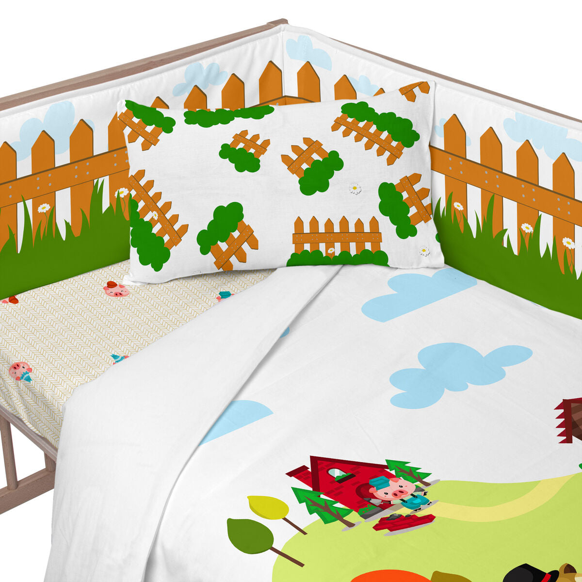 Skydd till spjälsäng HappyFriday Mr Fox Piggys Multicolour 210 x 40 cm-Bebis, Sovrum-HappyFriday-peaceofhome.se