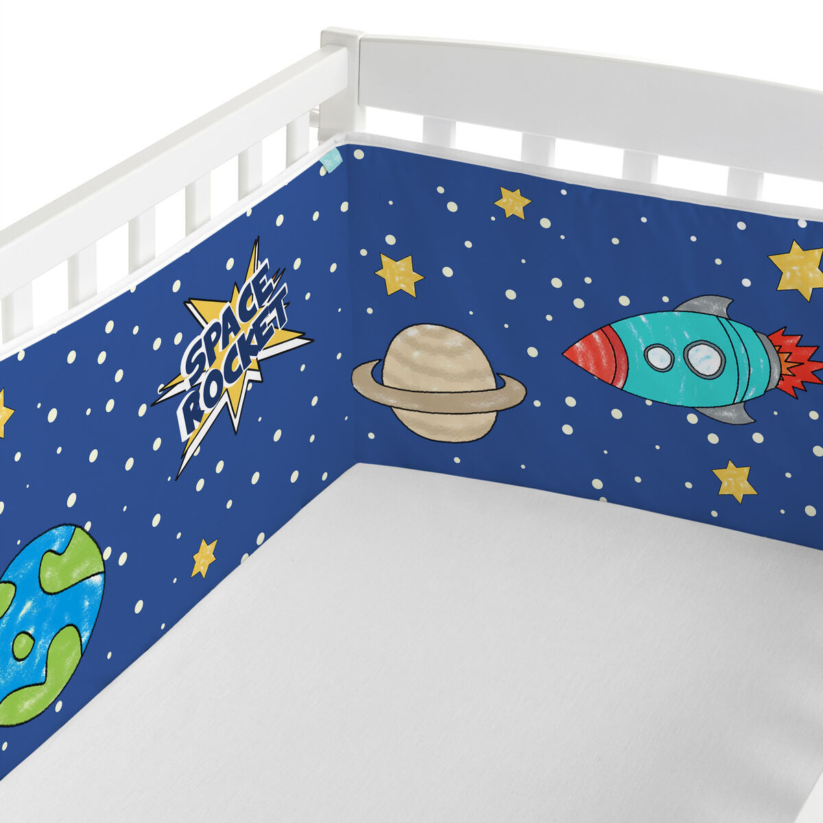 Skydd till spjälsäng HappyFriday Mr Fox Space rocket Multicolour 210 x 40 cm-Bebis, Sovrum-HappyFriday-peaceofhome.se