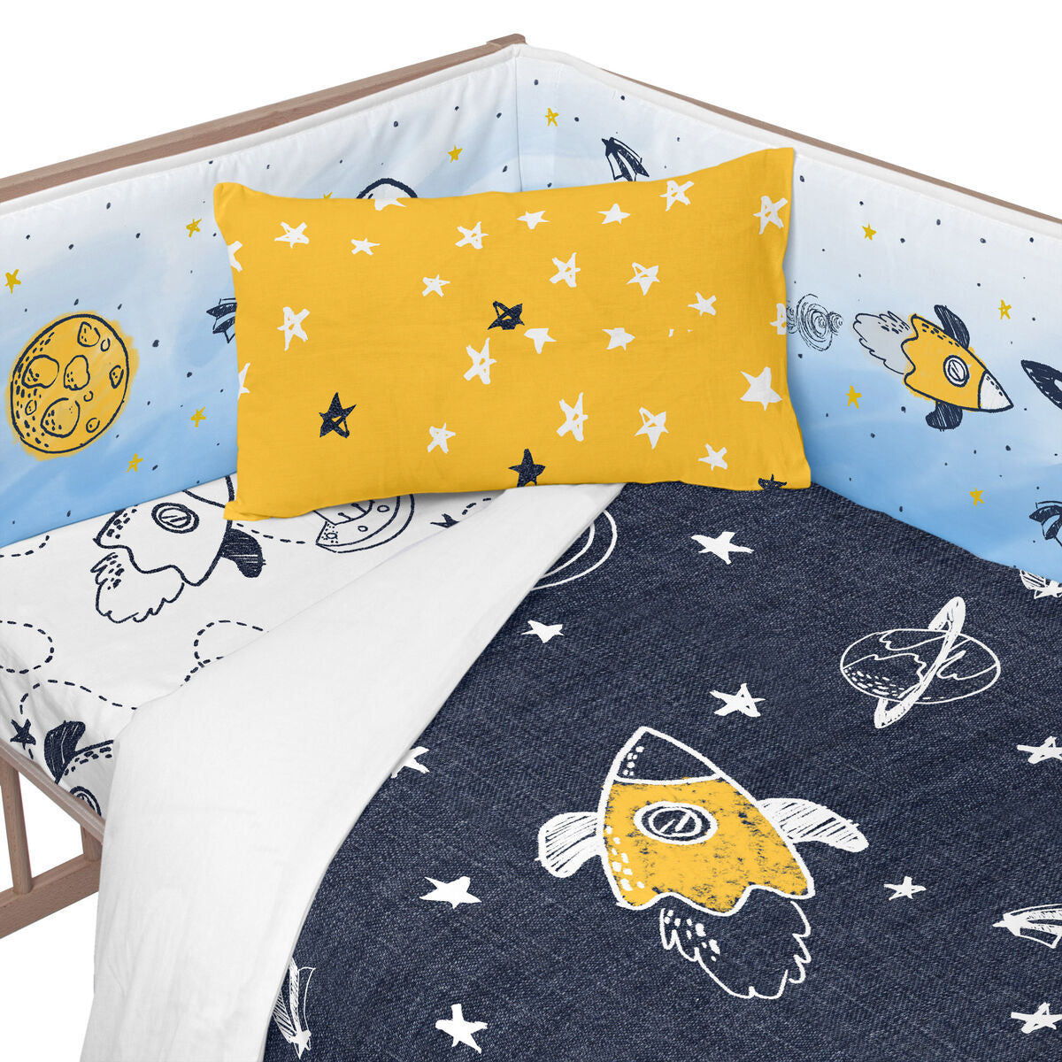 Skydd till spjälsäng HappyFriday Mr Fox Starspace Multicolour 210 x 40 cm-Bebis, Sovrum-HappyFriday-peaceofhome.se