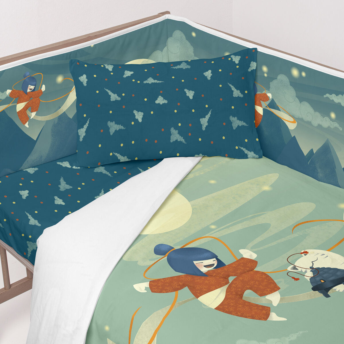Skydd till spjälsäng HappyFriday Mr Fox The warrior Multicolour 210 x 40 cm-Bebis, Sovrum-HappyFriday-peaceofhome.se