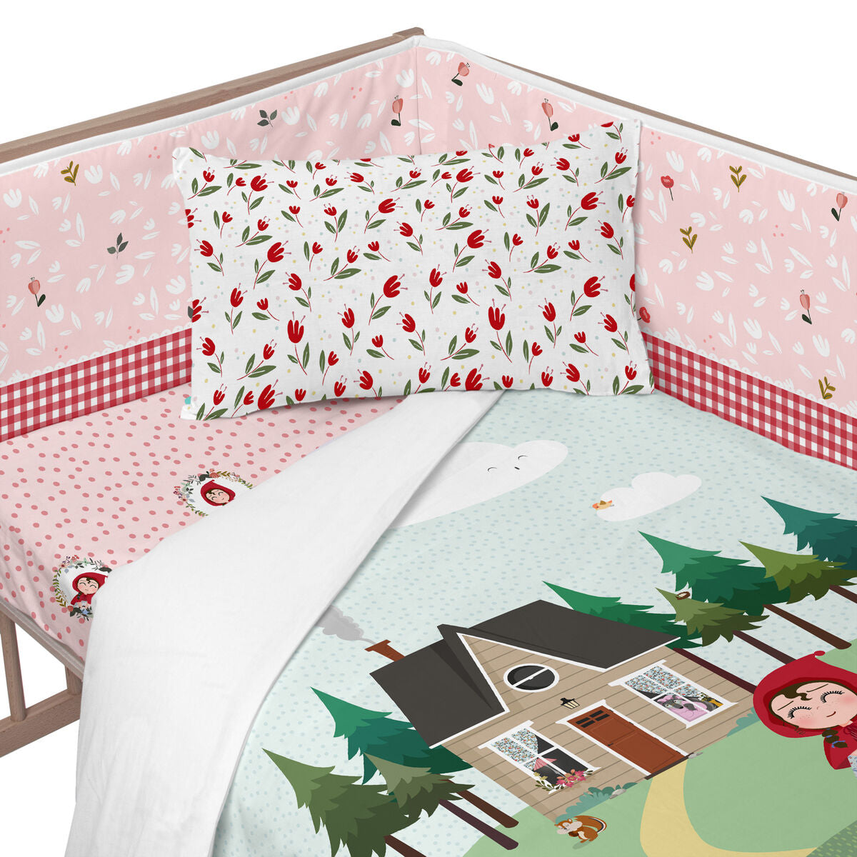 Skydd till spjälsäng HappyFriday Mr fox Red riding hood Multicolour 210 x 40 cm-Bebis, Sovrum-HappyFriday-peaceofhome.se