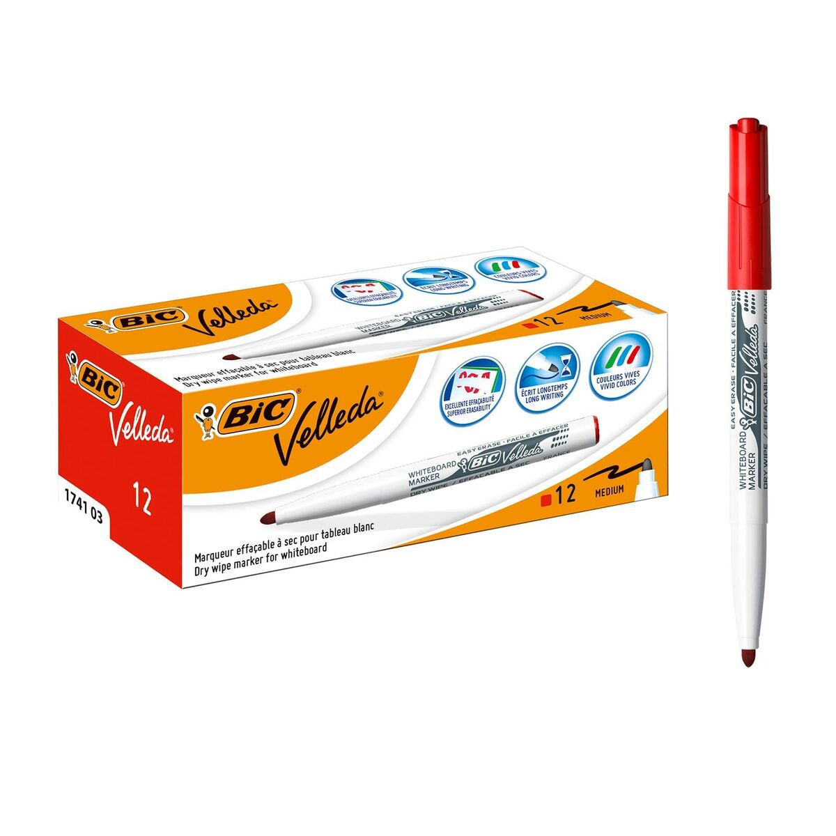 Spritpenna Bic Velleda 1741 Vit Röd Whiteboard-Kontor och Kontorsmaterial, konst och hantverk-Bic-peaceofhome.se