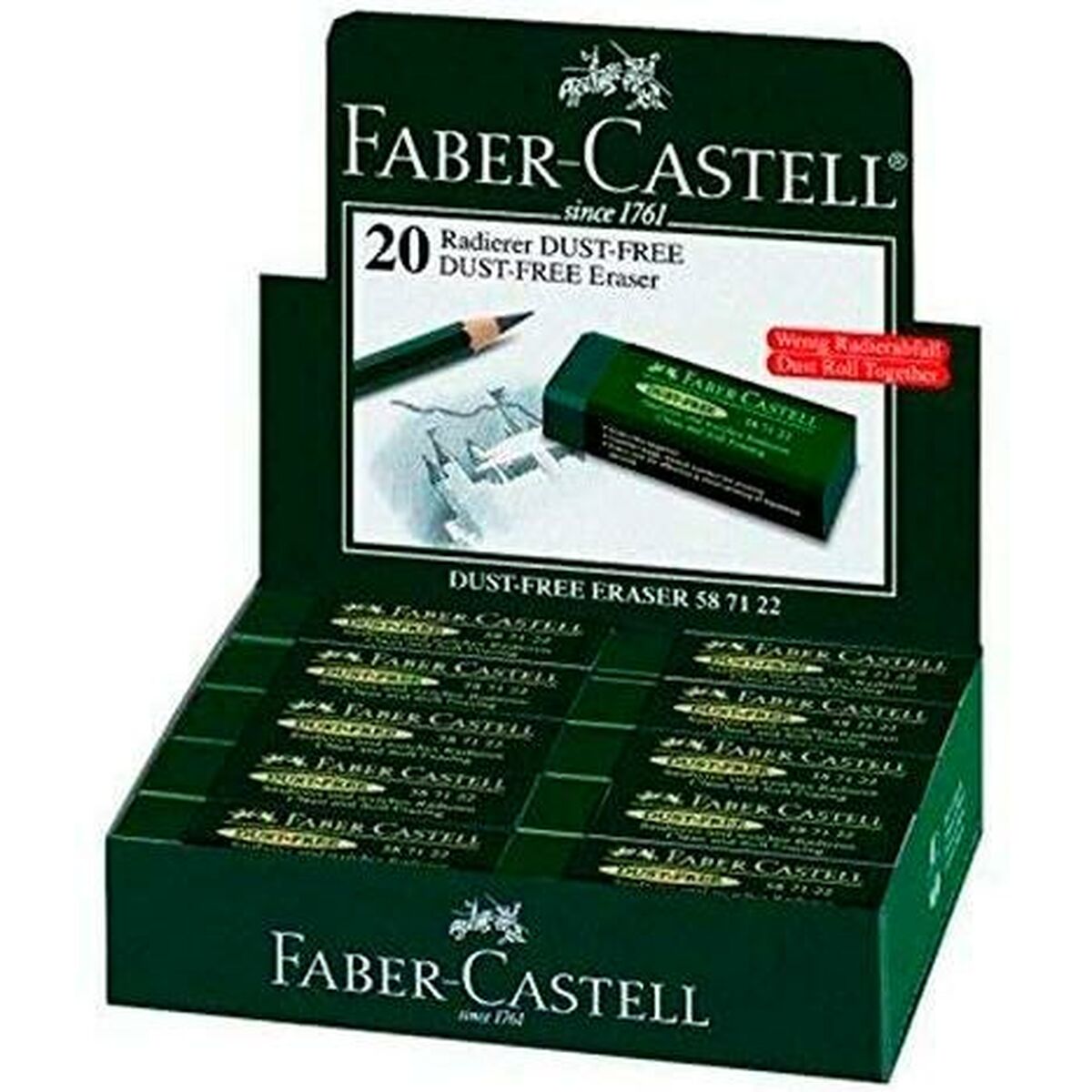 Suddgummi Faber-Castell Dust Free Grön (20 antal)-Kontor och Kontorsmaterial, konst och hantverk-Faber-Castell-peaceofhome.se