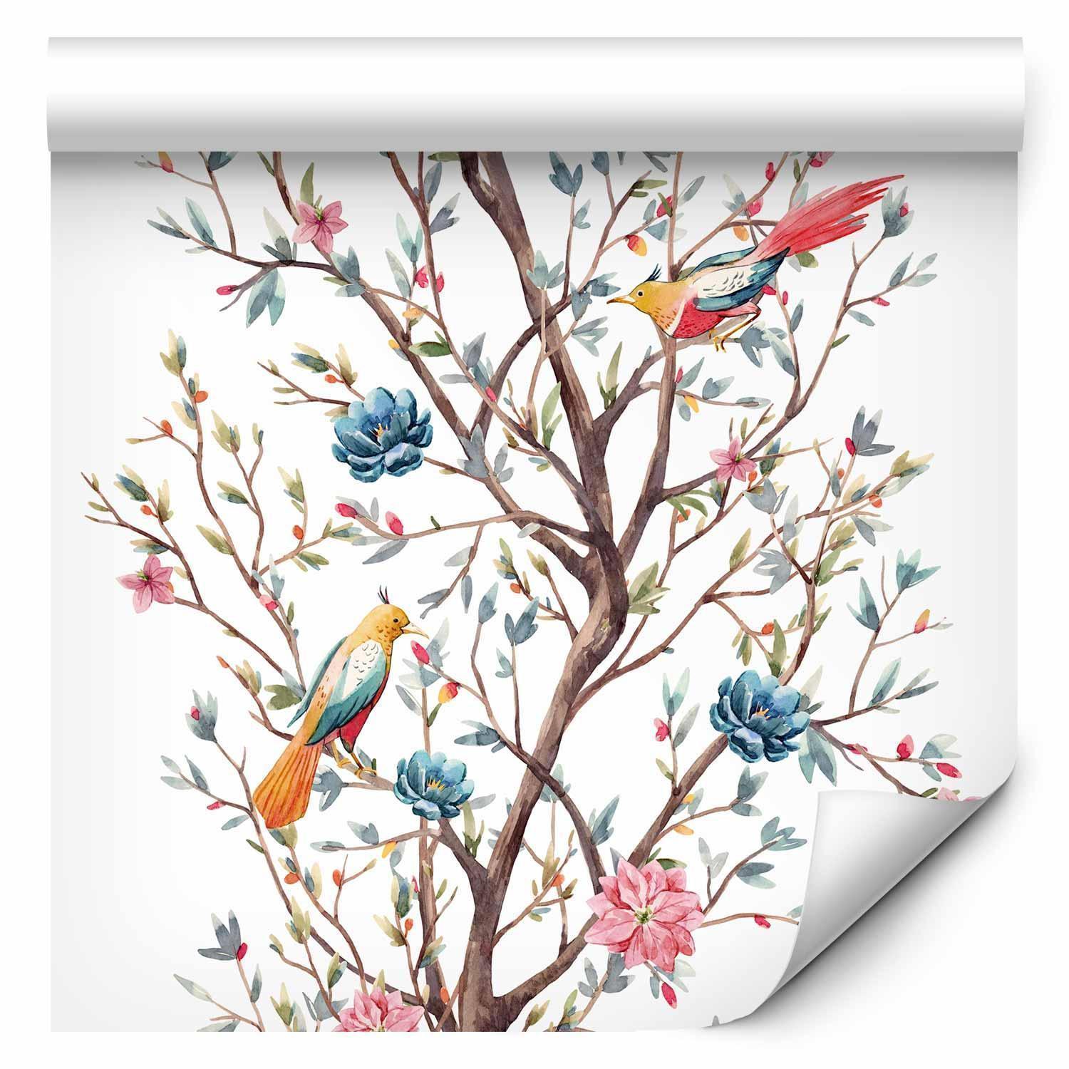 Tapet - Birds on a Flowering Twig-Tapeter-Artgeist-peaceofhome.se