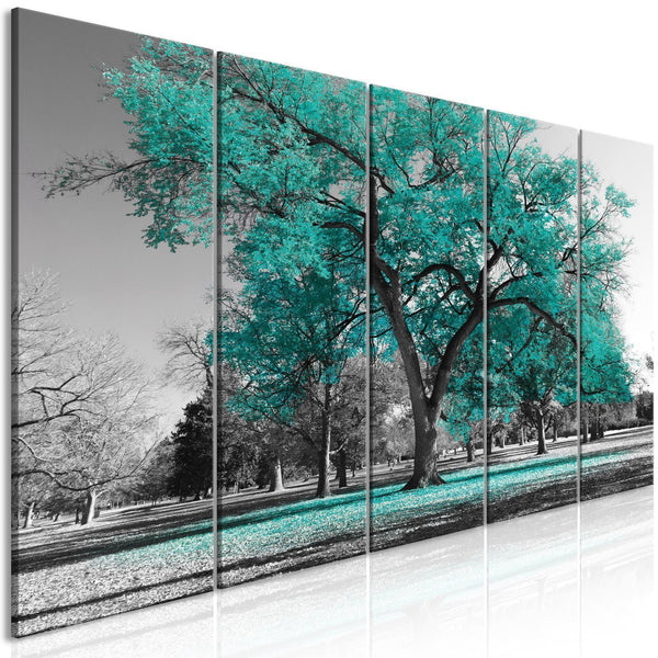 Tavla - Autumn in the Park (5 Parts) Narrow Turquoise-Tavlor-Artgeist-peaceofhome.se