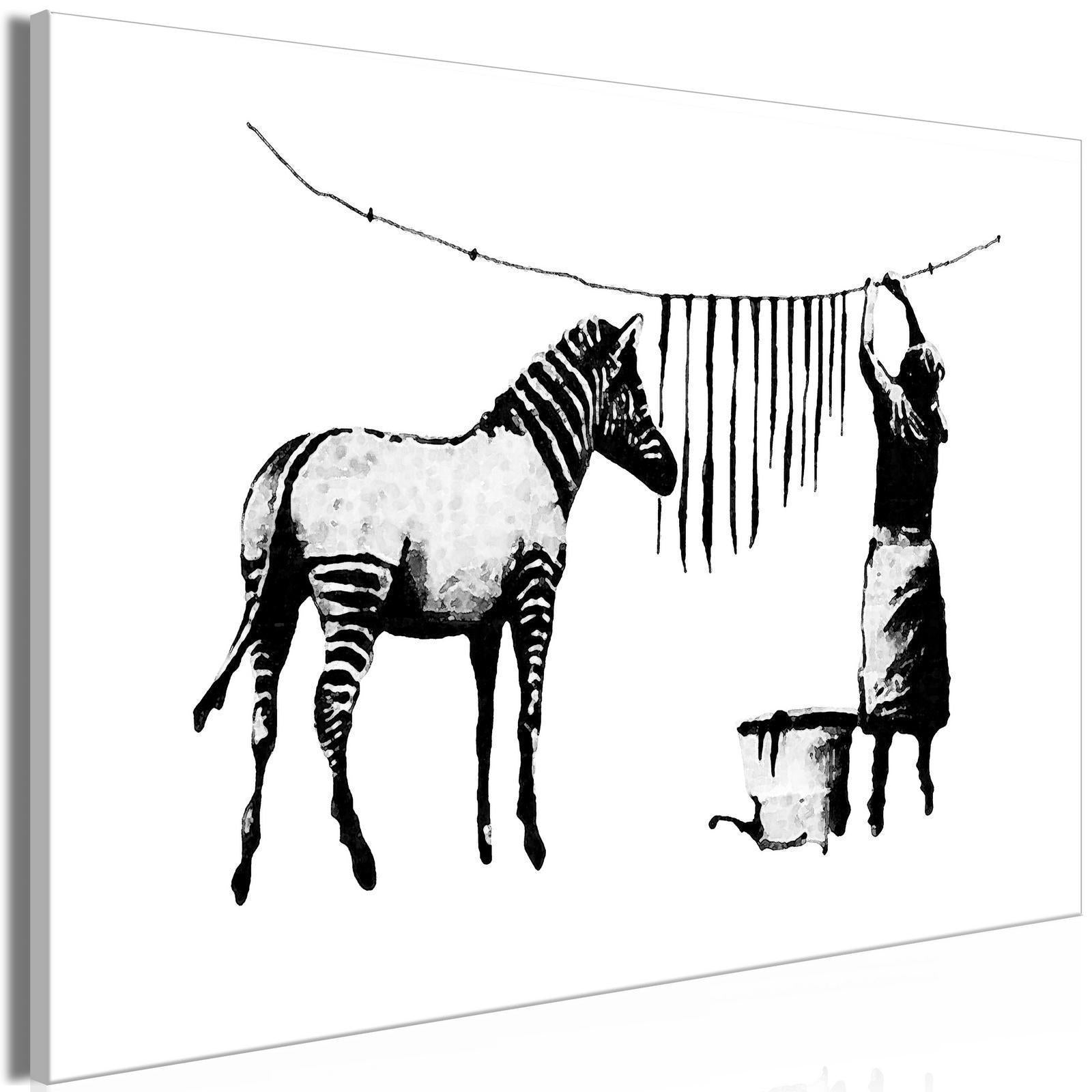 Tavla - Banksy: Washing Zebra (1 Part) Wide-Tavlor-Artgeist-peaceofhome.se