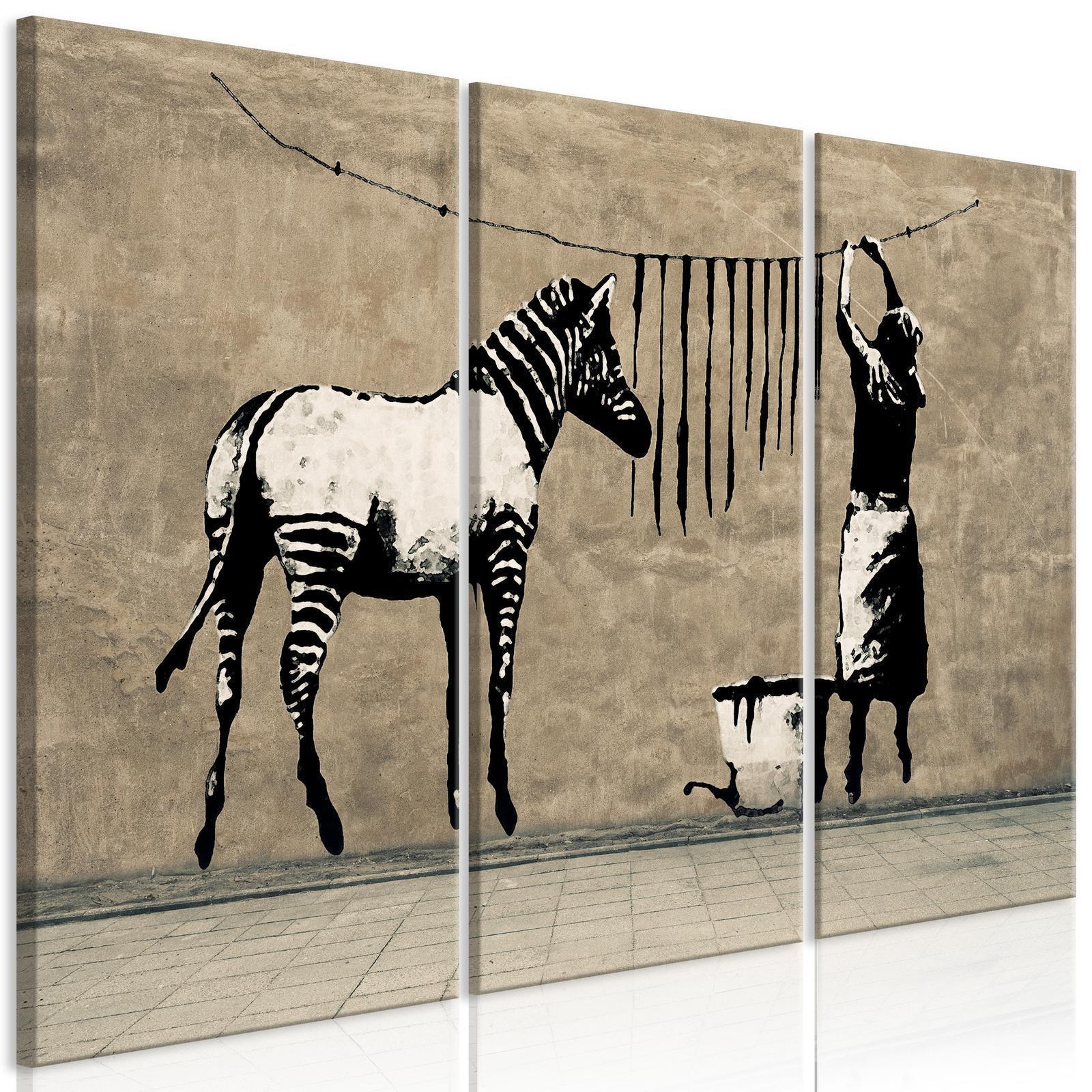 Tavla - Banksy: Washing Zebra on Concrete (3 Parts)-Tavlor-Artgeist-peaceofhome.se