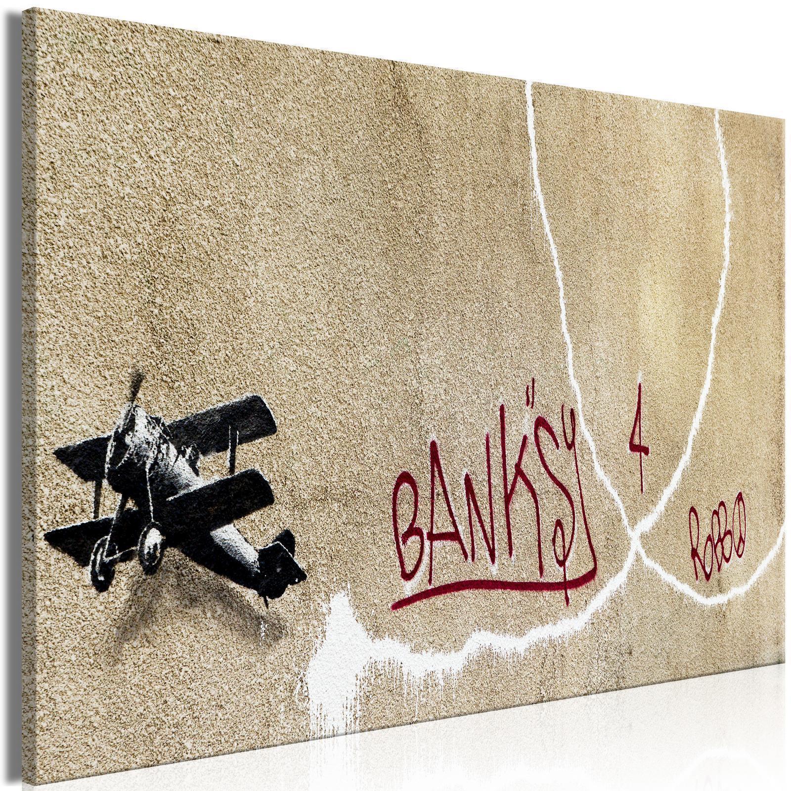 Tavla - Banksy's Plane (1-part) - Red Graffiti Text on Mural Background-Tavlor-Artgeist-peaceofhome.se