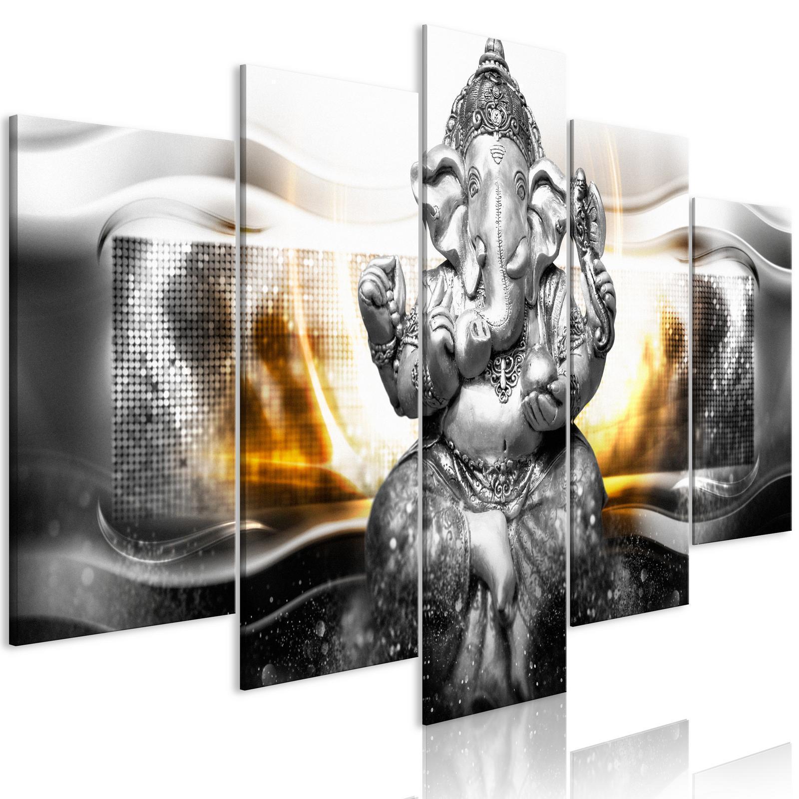 Tavla - Buddha Style (5 Parts) Silver Wide-Tavlor-Artgeist-peaceofhome.se