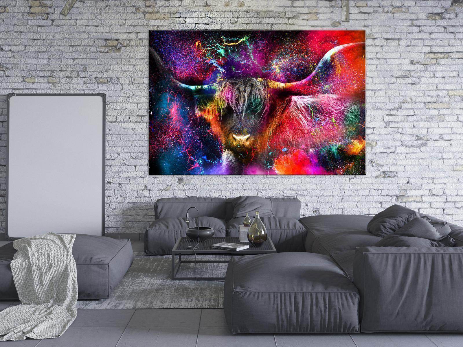 Tavla - Colorful Bull (1 Part) Wide-Tavlor-Artgeist-peaceofhome.se