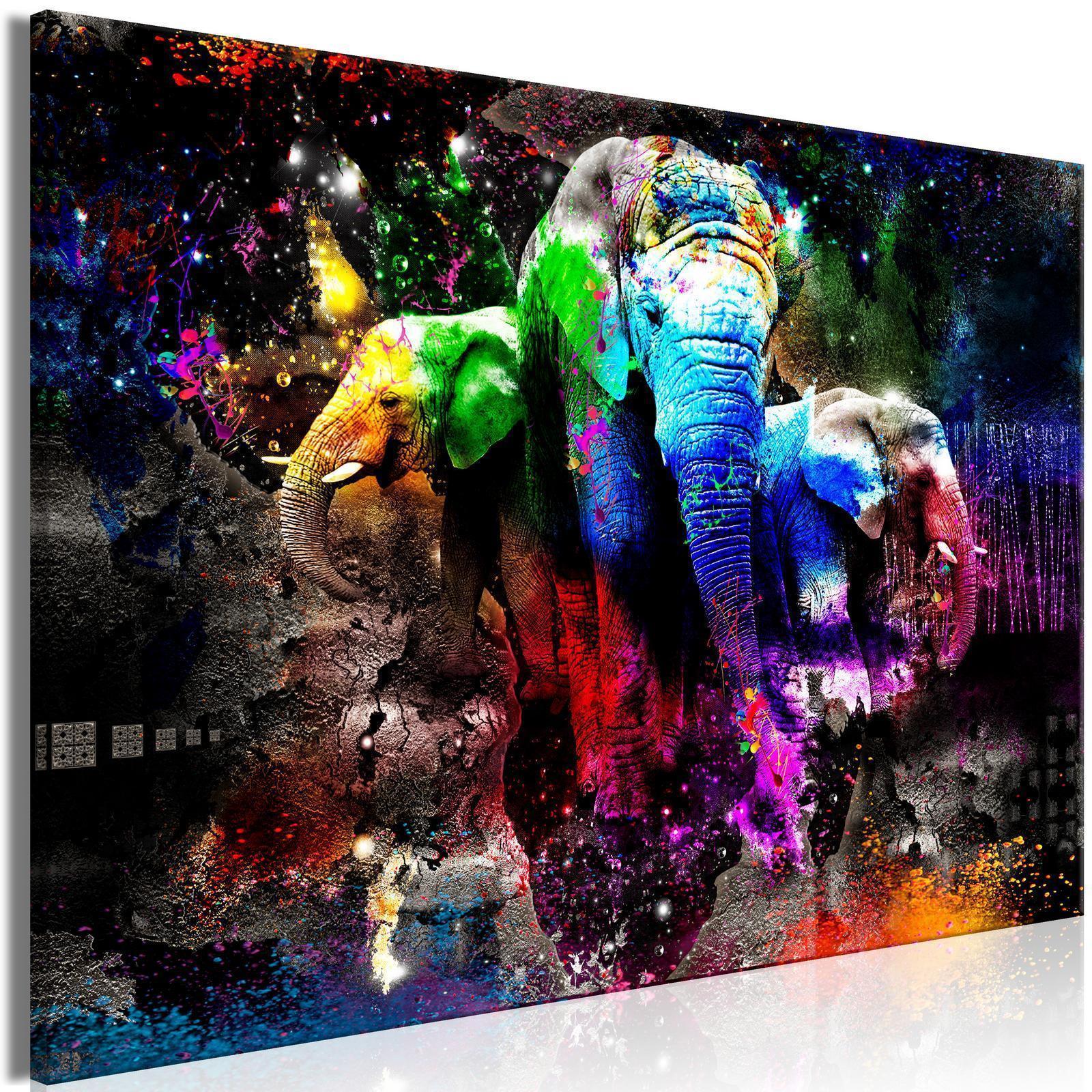 Tavla - Colorful Elephants (1 Part) Wide-Tavlor-Artgeist-peaceofhome.se