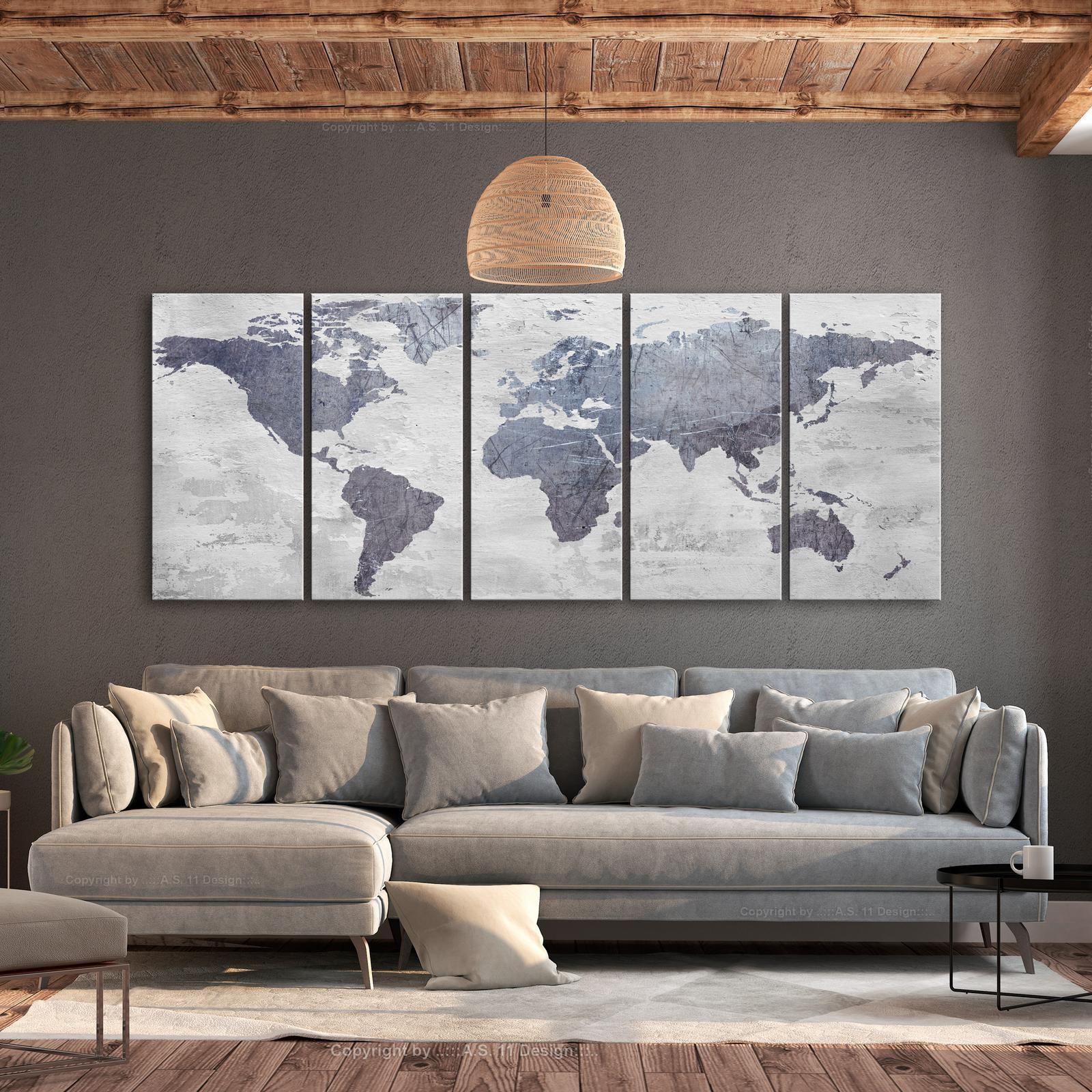 Tavla - Concrete World Map (5 Parts) Narrow-Tavlor-Artgeist-peaceofhome.se